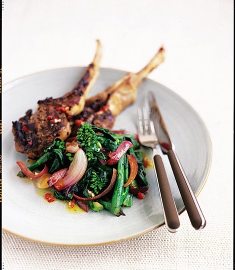 Lamb chops with lemongrass and choi sum