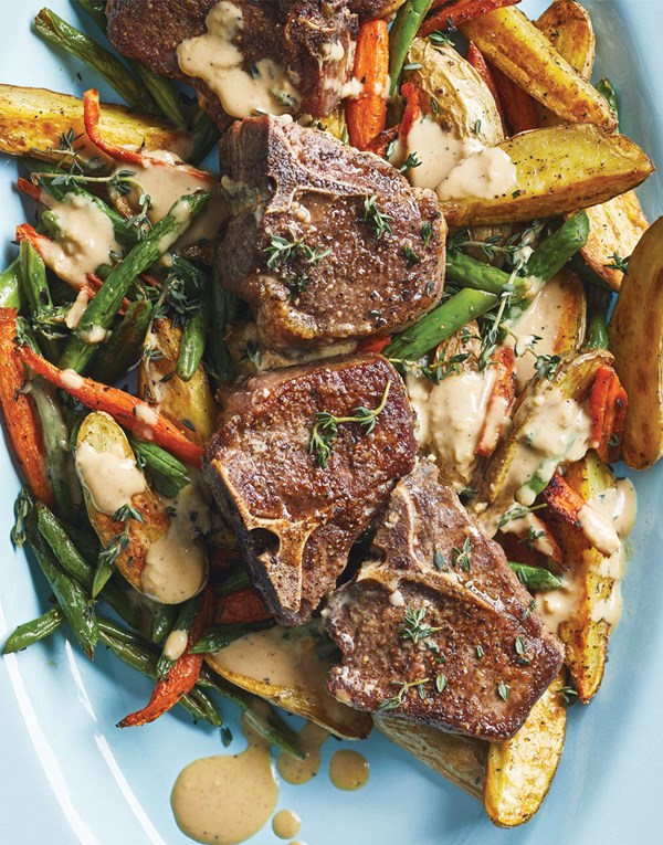Lamb chops with mustard-thyme sauce