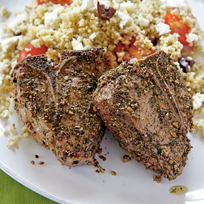 Lamb chops with olive couscous