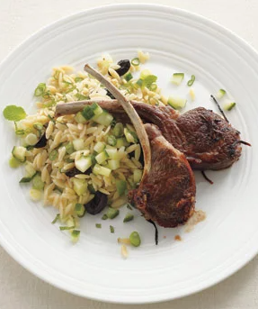 Lamb chops with orzo and cucumber salad