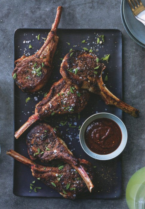 Lamb chops with pasilla chile sauce