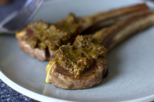 Lamb chops with pistachio tapenade