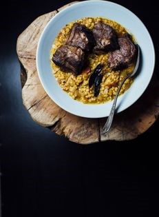Lamb chops with red lentils