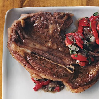 Lamb chops with roasted-eggplant relish