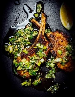 Lamb chops with scallion mint salsa