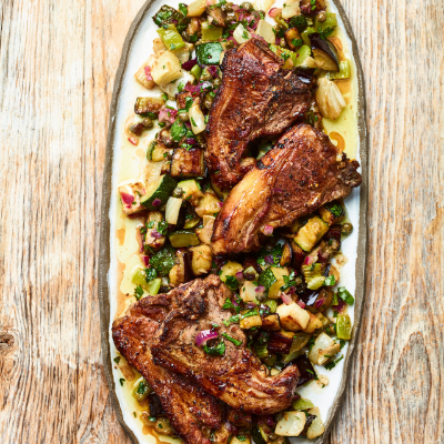 Lamb chops with summer vegetable caponata