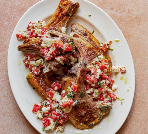 Lamb chops with thyme, chilli & Greek htipiti