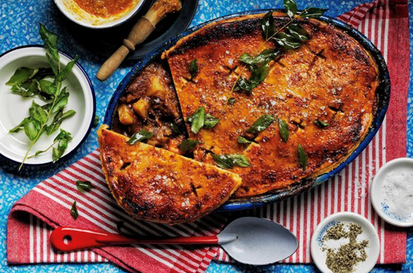 Lamb curry pie with lime pickle glaze