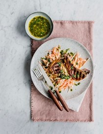 Lamb cutlets, colatura di alici and tarragon and celeriac slaw