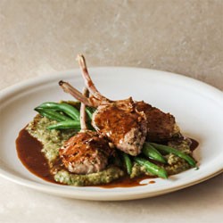 Lamb cutlets with baked eggplant puree and anchovy sauce