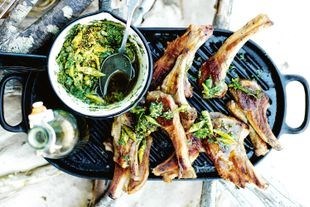 Lamb cutlets with broccolini salsa verde