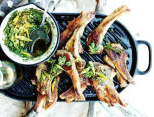 Lamb cutlets with broccolini salsa verde
