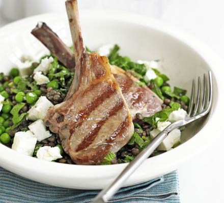 Lamb cutlets with lentil & feta