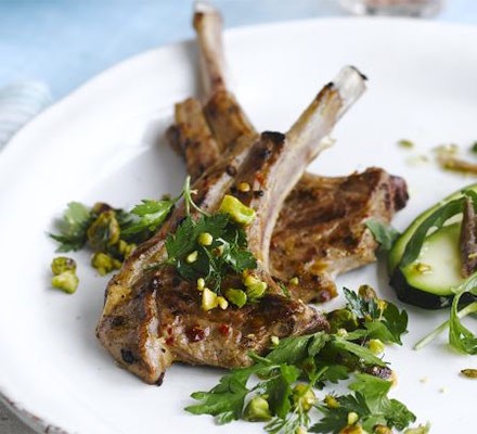 Lamb cutlets with pistachio & herb dressing