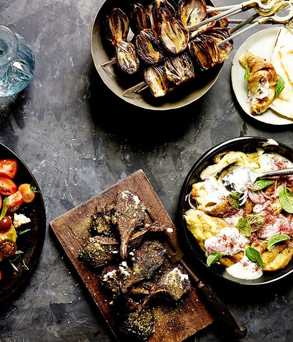 Lamb cutlets with za'atar, toum and caramelized shallots