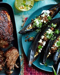 Lamb, eggplant and feta-stuffed plantains