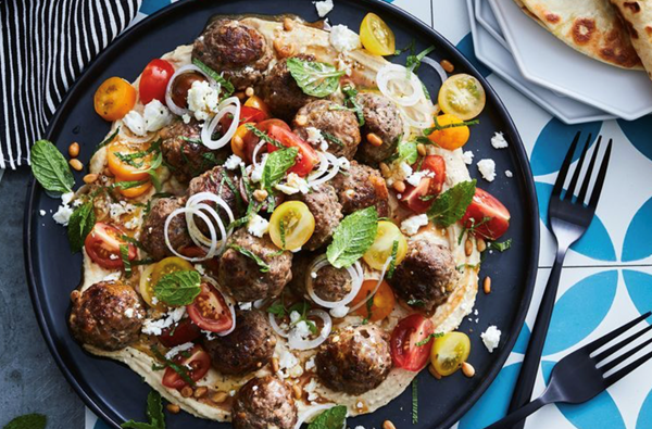 Lamb, feta and mint meatballs with tomato salad