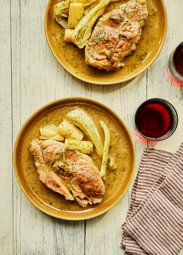 Lamb fricassee with dill and fennel