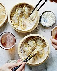 Lamb gyro dumplings with tzatziki