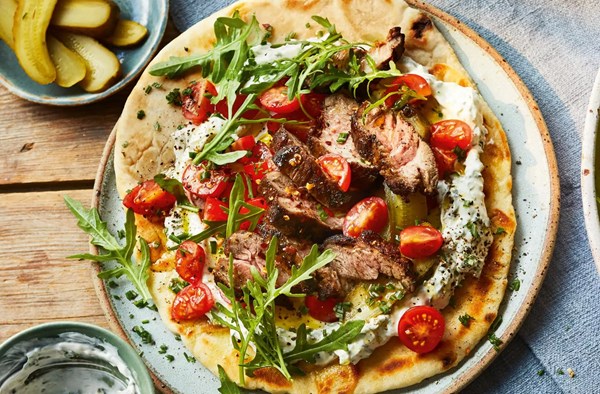 Lamb in cumin salt rub with chive yogurt 