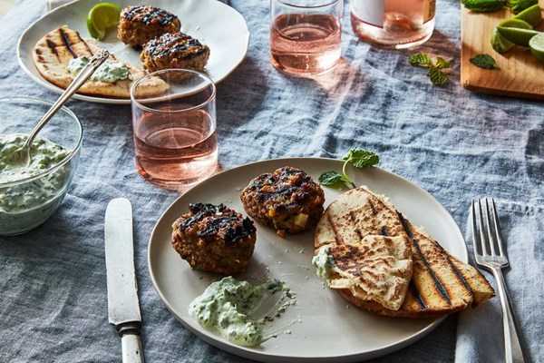 Lamb kebab with yogurt mint chutney