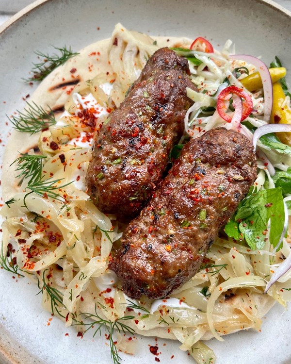Lamb kebabs with fennel and preserved lemon relish