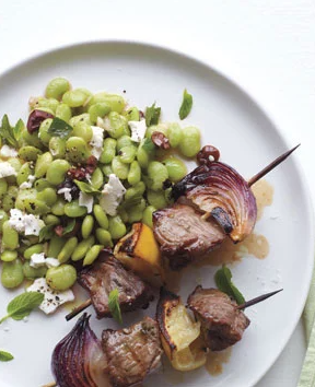Lamb kebabs with lima bean salad