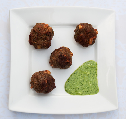 Lamb kebabs with mint chutney