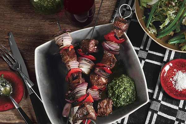 Lamb kebabs with mint pesto