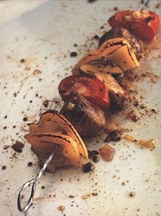 Lamb kebabs with spiced aubergine sauce