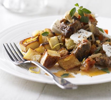 Lamb kleftiko with lemon roast potatoes