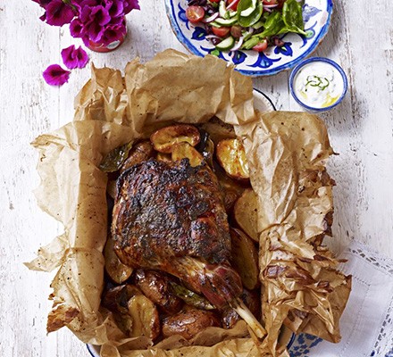 Lamb kleftiko (with mint yogurt and Greek-style salad)
