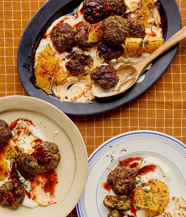 Lamb kofta patties with yogurt & burnt orange
