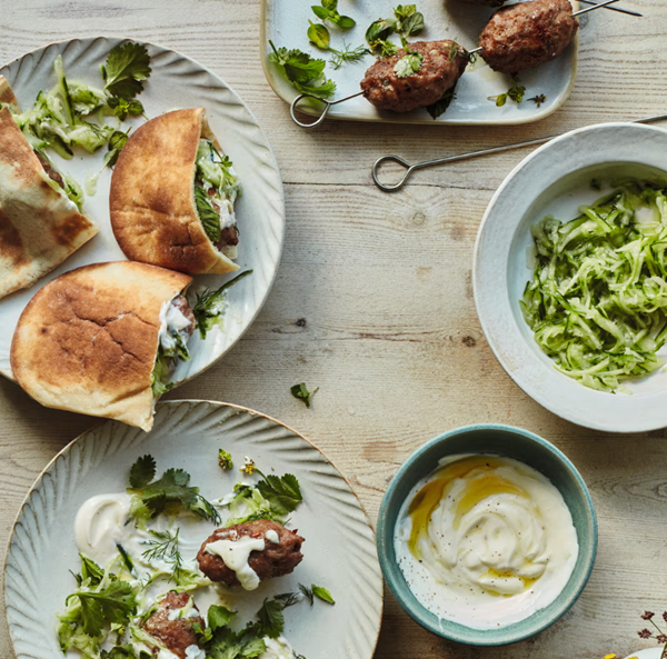 Lamb kofta with yogurt dressing & herby cucumber salad