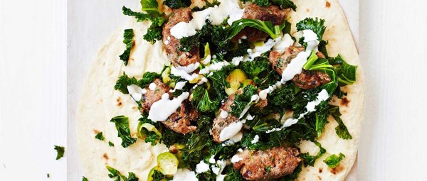 Lamb koftas with kale and sprout salad