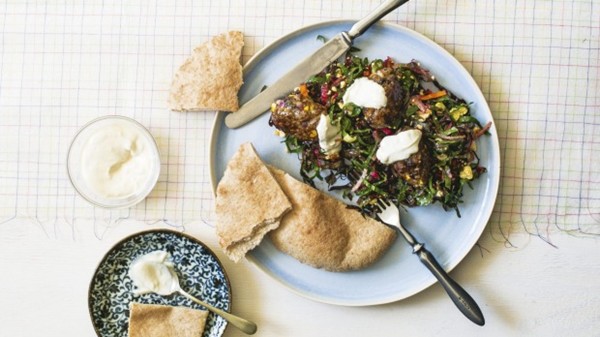 Lamb koftas with silverbeet and date salad