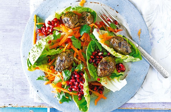 Lamb kofte and pomegranate salad with garlic yogurt