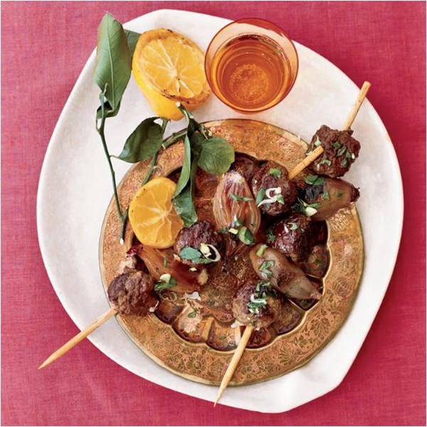 Lamb kofte kebabs with shallots