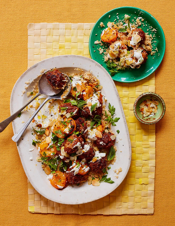 Lamb koftes with apricot, couscous and yoghurt