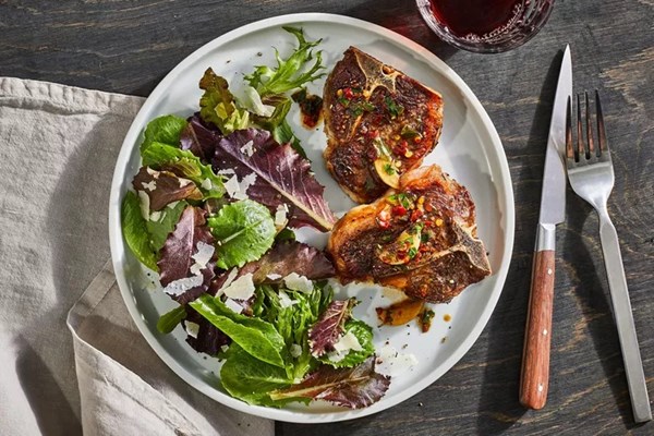 Lamb loin chops sizzled with garlic
