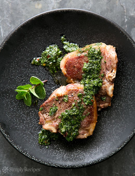 Lamb loin chops with mint chimichurri