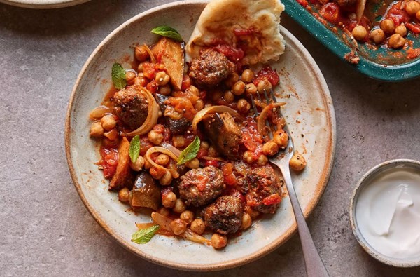 Lamb meatball, chickpea & aubergine stew