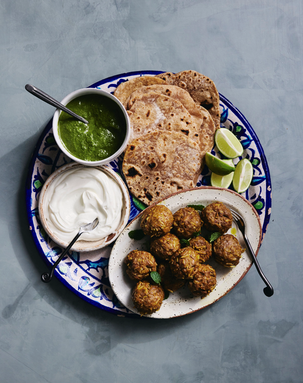 Lamb meatballs with cilantro chutney and lime yogurt