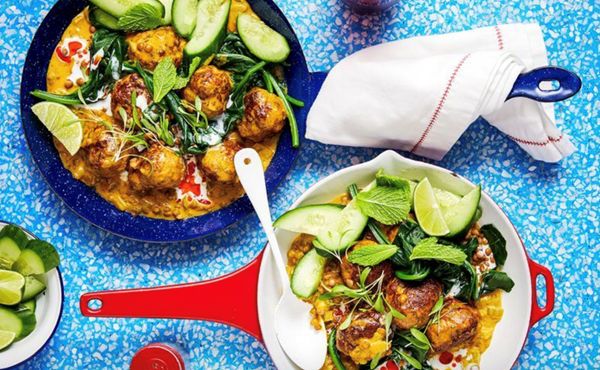 Lamb meatballs with curried lentils
