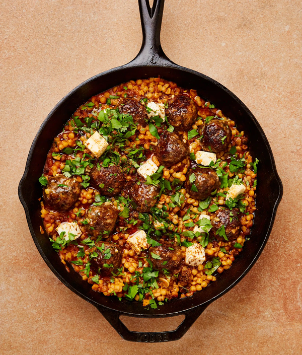 Lamb meatballs with fregola and feta