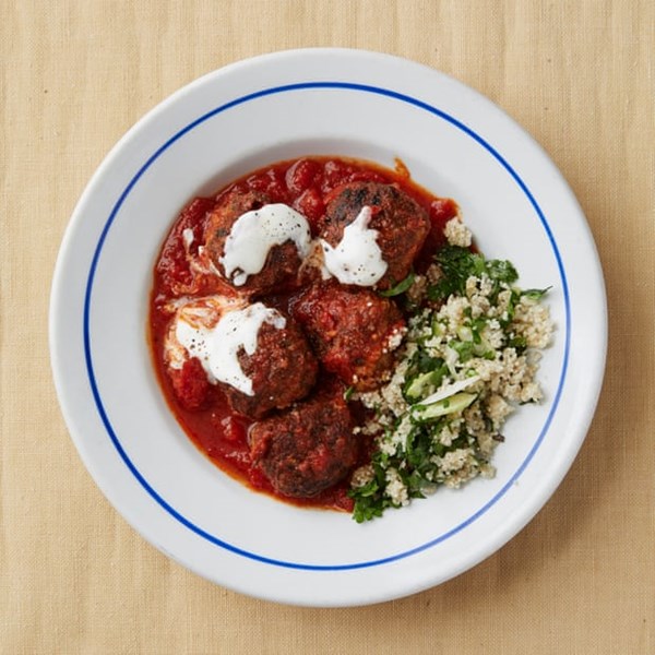 Lamb meatballs with rose harissa tomato sauce