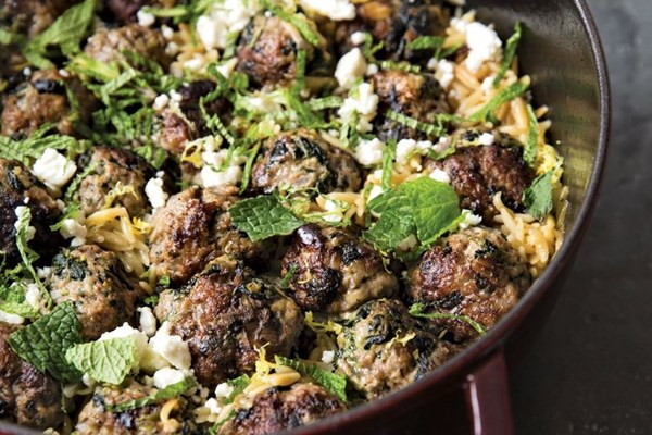 Lamb meatballs with spinach and orzo