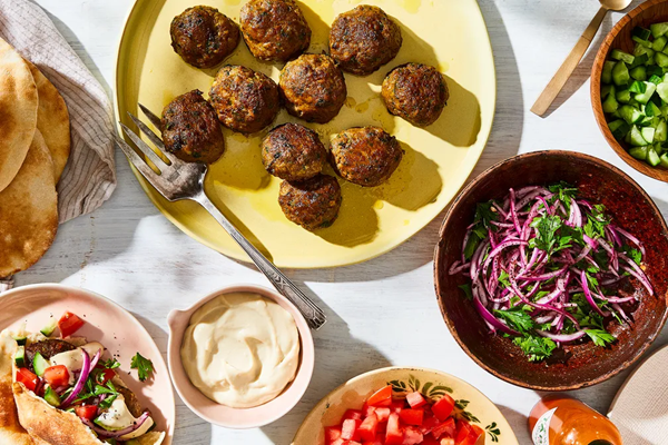 Lamb meatballs with tahini sauce & red onion salad