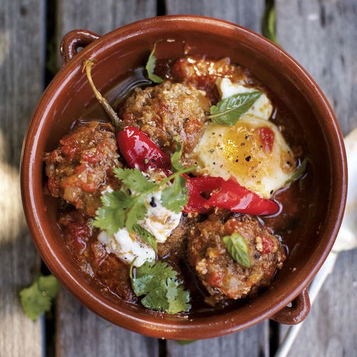 Lamb meatballs with yogurt, eggs, and mint