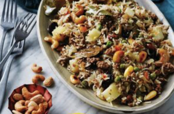 Lamb mince pulao with cucumber raita